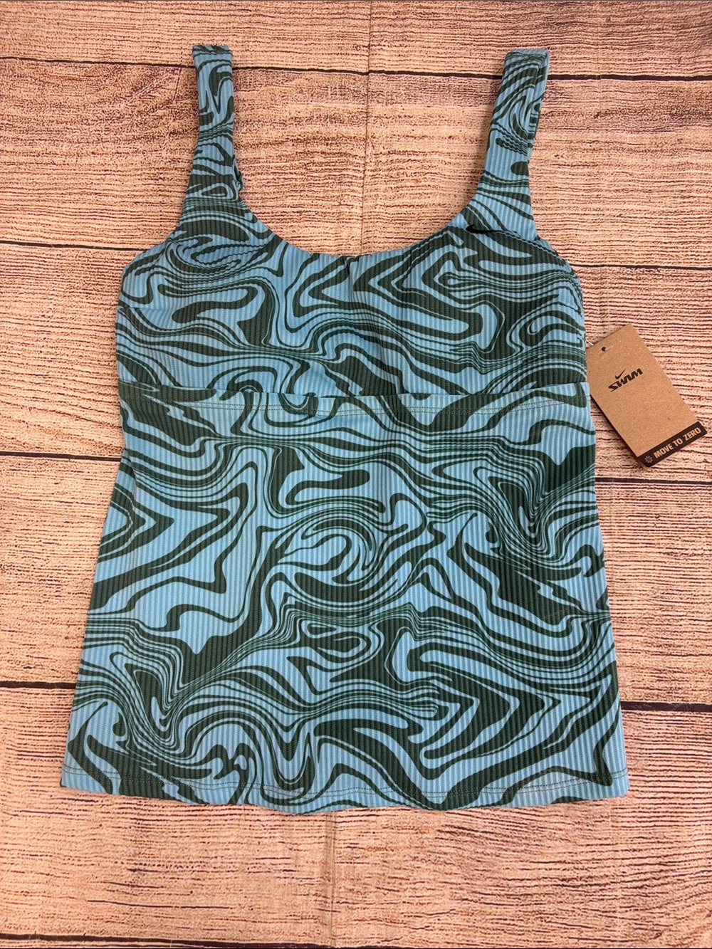 Blue Swirl Ribbed Swim Tank Top - Women's